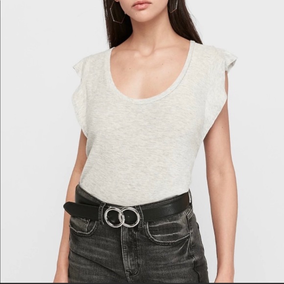 Express Heathered Slub Ruffle Sleeve Tee. Size Medium NWT - Picture 2 of 3